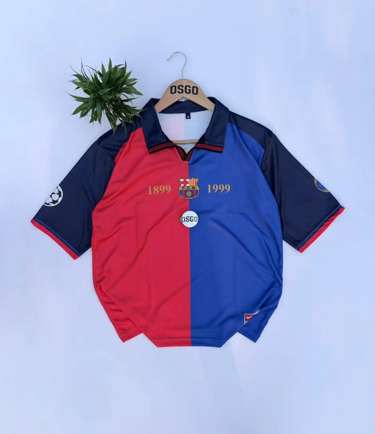 BARCELONA 1999/2000 RETRO HOME KIT PUYOL 32 FIVESLEEVE POLO