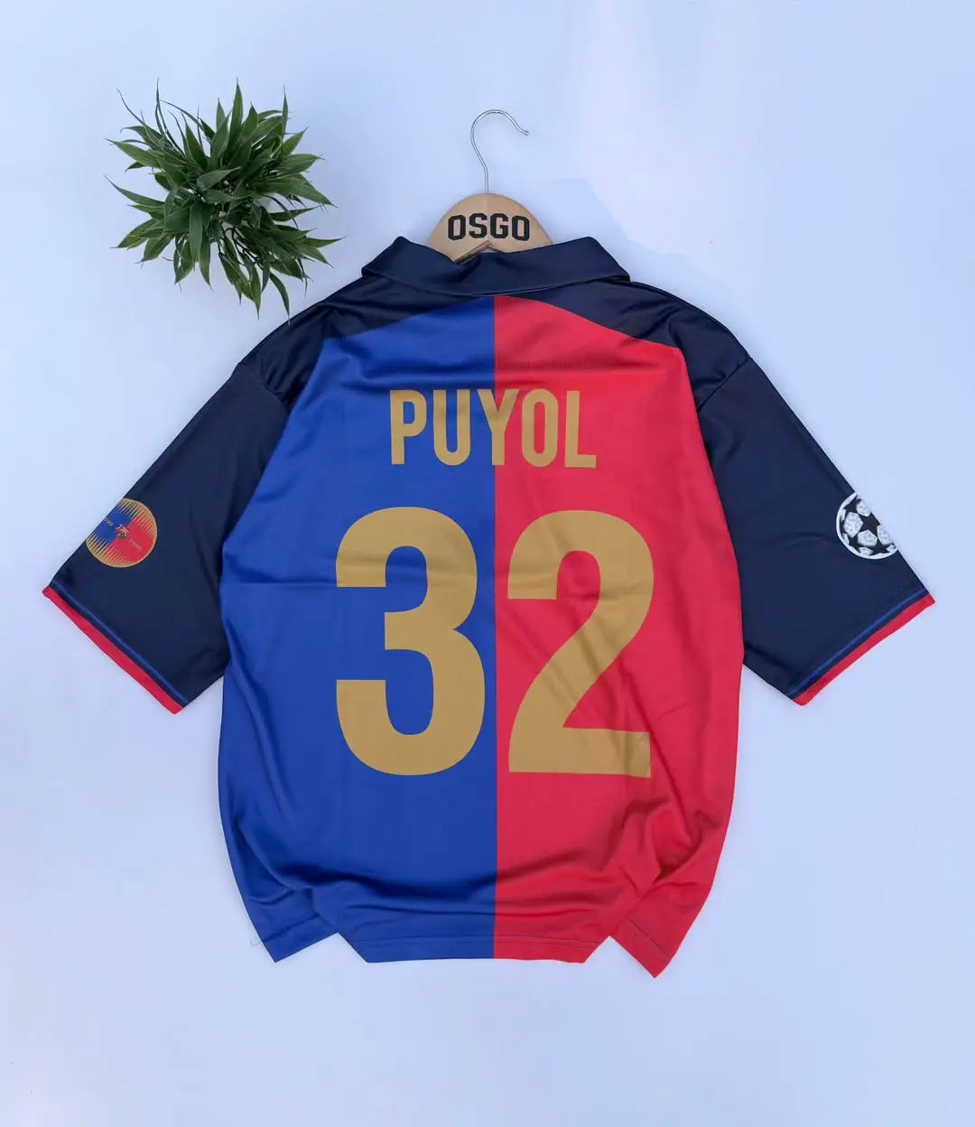 BARCELONA 1999/2000 RETRO HOME KIT PUYOL 32 FIVESLEEVE POLO